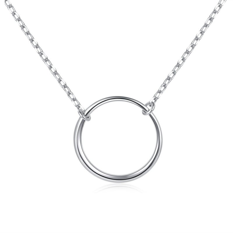 Ladytree S925 Sterling Silver Circle Necklace for Women Dainty Simple Open Circle Pendant Day Collar Style with Rolo Chain 18+2 Inch Trendy Silver Necklace - Image 1